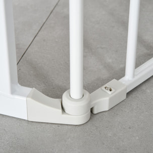 Barrera para Perros Plegable 180x74,5 cm Valla para Mascotas de 3 Paneles con Cierre Automático Barrera de Seguridad para Escalera Pasillo Blanco