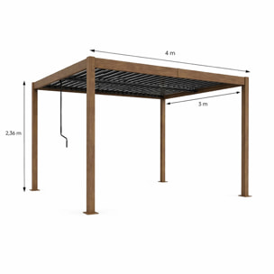 Pergola bioclimatique structure et lames orientables en aluminium effet bois 4x3m SOPRON