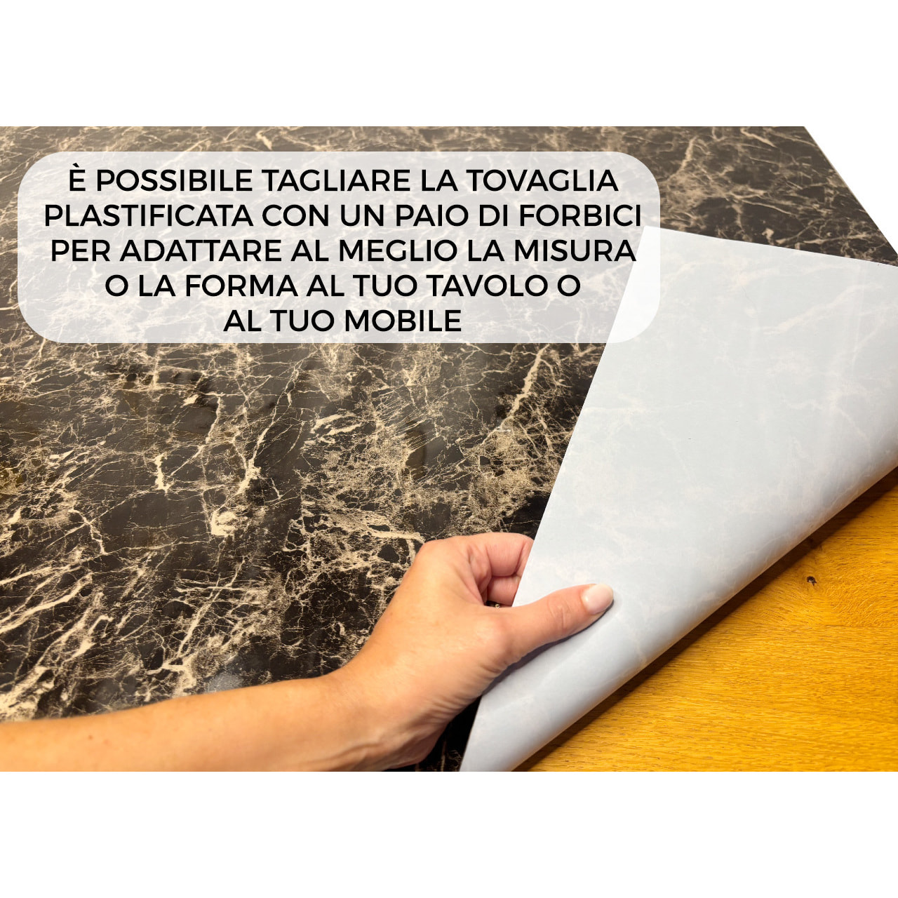 Tovaglia Antimacchia Plastificata Idrorepellente Rotolo Tasgliabile PVC Proteggi Tavolo Crystal Marmo D12 1,55mm