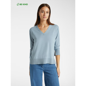 Elena Mirò - Maglia V neck in viscosa LENZING™ ECOVERO™ - Azzurro