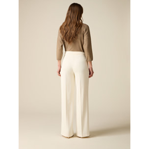 Oltre - Pantalones palazzo de tejido crepé - Blanco