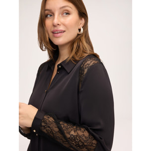 Fiorella Rubino - Blusa in raso stretch con inserti in pizzo - Nero
