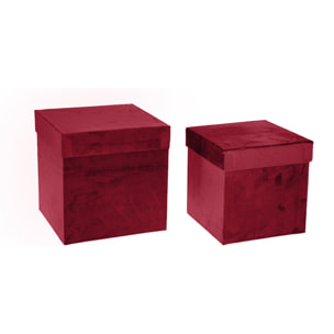 Set Di 2 Scatole Quadrate In Velluto. Altezza 26,5 Cm - Pezzi 1 - 26,5X26,5X26,5cm - Colore: Rosso - Bianchi Dino - Decorazioni Varie