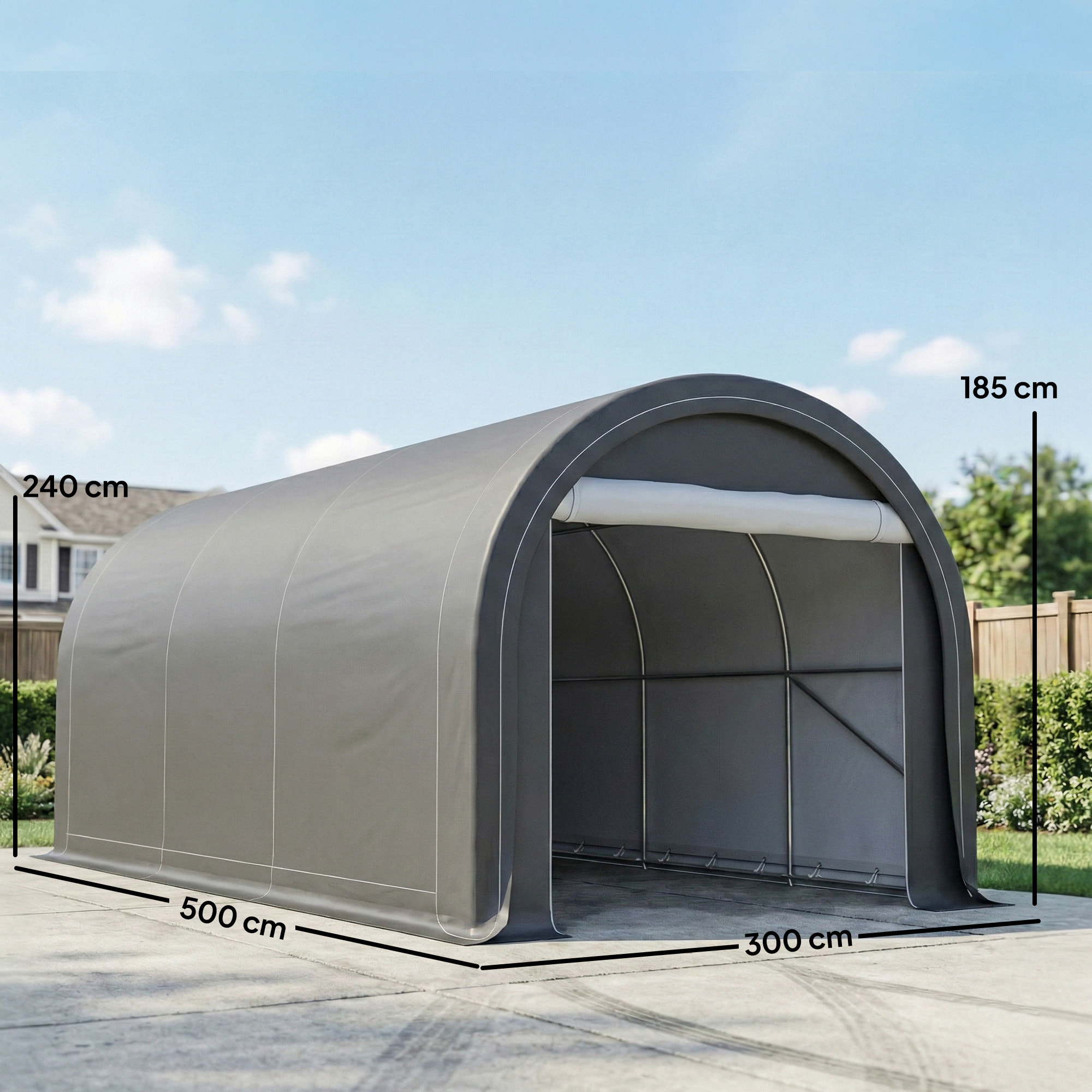 Carpa Garaje Portátil 3x5 m, Garaje Exterior para Coche Impermeable con Puerta Enrollable con Cremallera, Estructura de Acero Galvanizado, UPF30+, Cobertizo de Almacenamiento, Gris