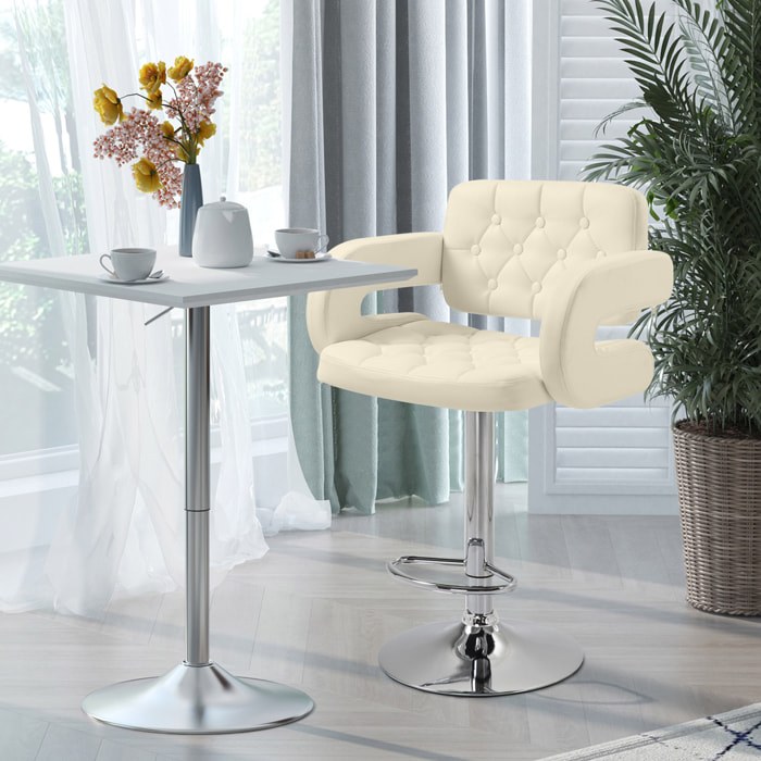 Tabouret de bar design Chesterfield - chaise de bar pivotante réglable grand confort - métal chromé beige
