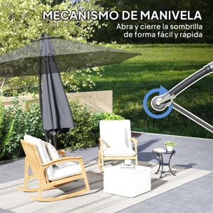 Parasol Excéntrico Ø 290 cm Sombrilla de Jardín con Base Cruzada Manivela Funda para Sombrilla y Cuerda de Viento Anti-UV 50+ Sombrilla para Terraza Patio Gris Oscuro