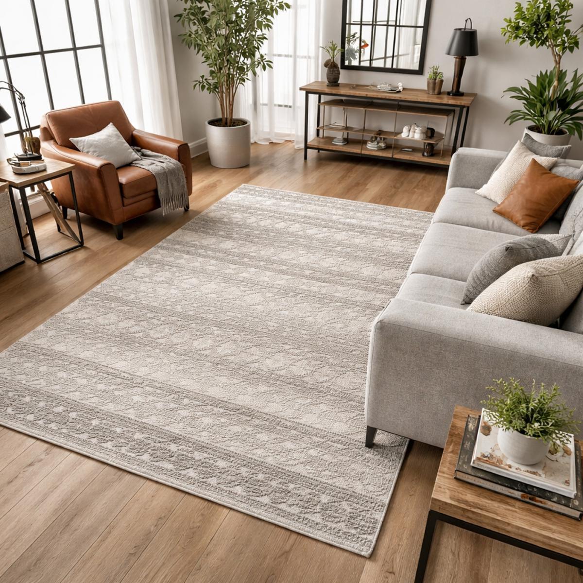 Tapis salon et chambre tissé en laine motif scandinave FUNI