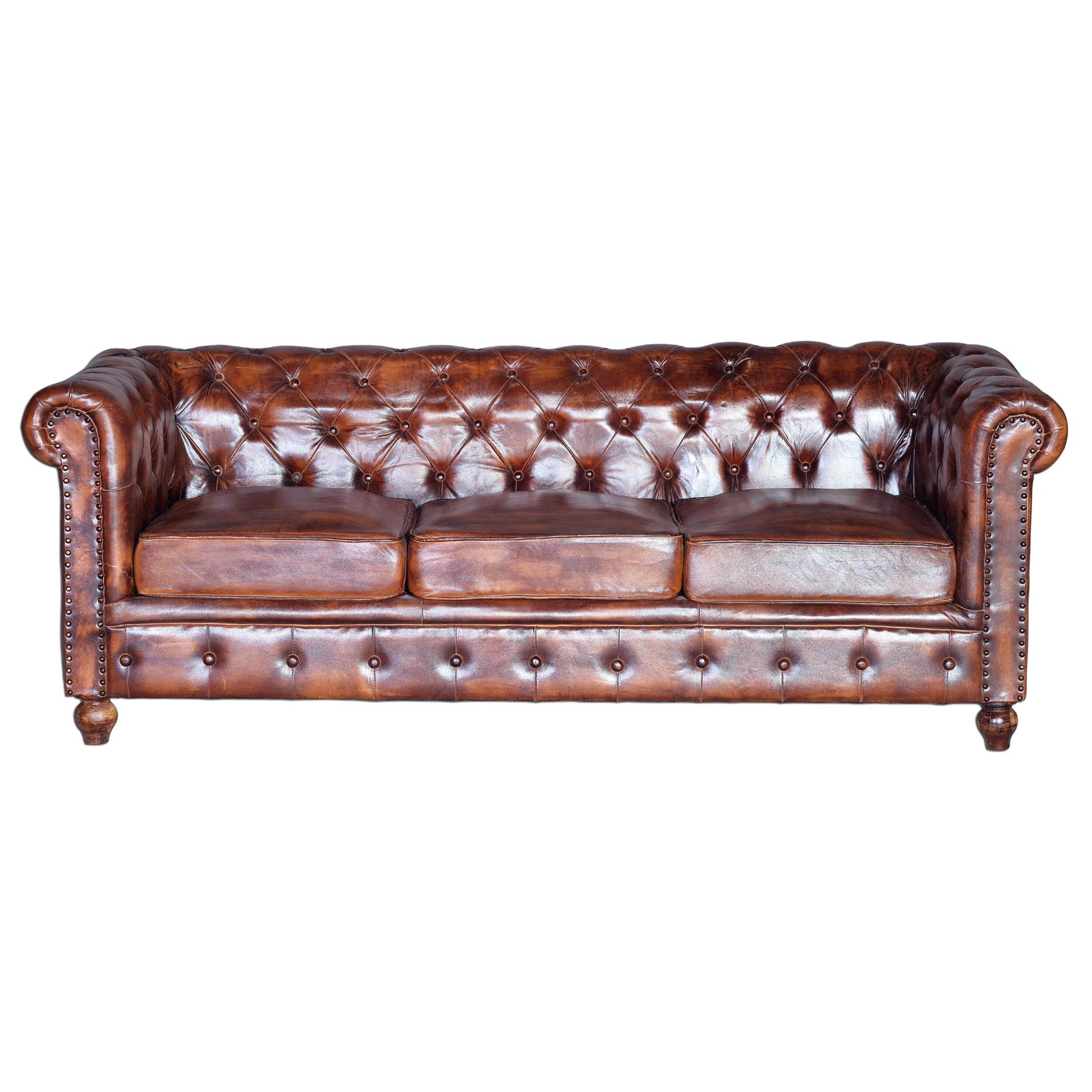 Sofá chester de 3 plazas - piel - 200x85x76cm