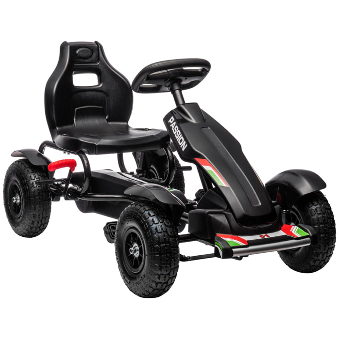 Go Kart a Pedales para Niños Coche de Pedales Infantil con Asiento Ajustable Neumáticos de Goma Freno de Mano para Niños y Niñas de 5-12 Años Carga 50 kg 121x58x61 cm Negro