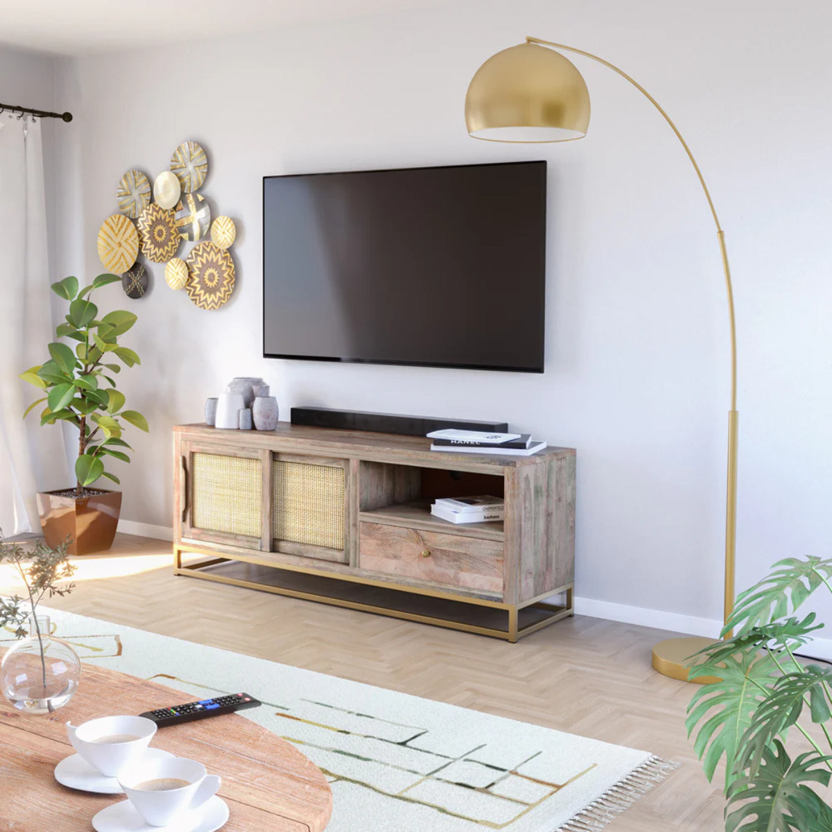 Lampadaire en métal couleur laiton - Dinard