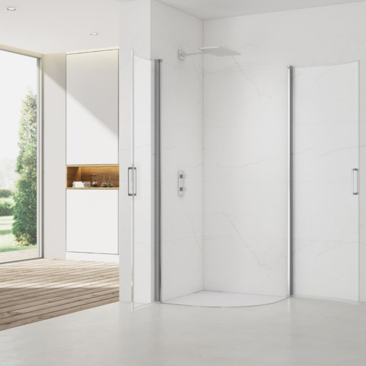 Set Porte de douche 90x195 cm transparente + 2x Poignée pour porte de douche, chrome (SATFUSP90CRT-SET)