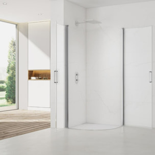 Set Porte de douche 90x195 cm transparente + 2x Poignée pour porte de douche, chrome (SATFUSP90CRT-SET)
