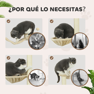 Juego de Estanterías para Gatos de 4 Piezas Rascador de Pared para Gatos con Hamaca Postes Rascadores Escalera Blanda Bola Plataformas para Saltar Beige