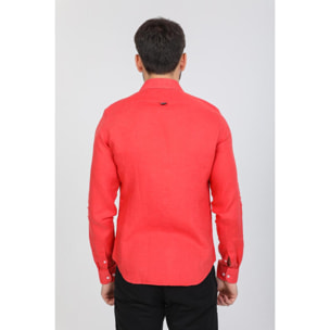 Camicia Uomo 1 Bottone Francese Slim Lino Unito Corallo