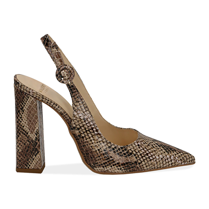 Slingback beige in eco-pelle snake print