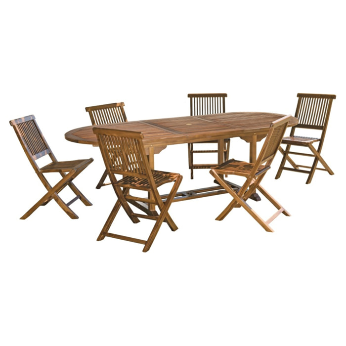 MAEVA - Ensemble de jardin bois teck huilé table 180/240cm et 6 chaises