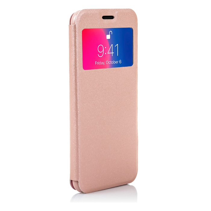 DAM CUSTODIA A LIBRO CON CHIUSURA MAGNETICA A FINESTRA IPHONE X 7x2x14 Cm. Colore: oro rosa