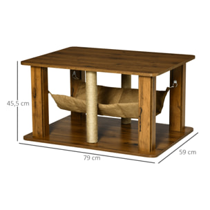 Mesa de Centro Hamaca para Gatos con 2 Postes Rascadores y Estante Inferior