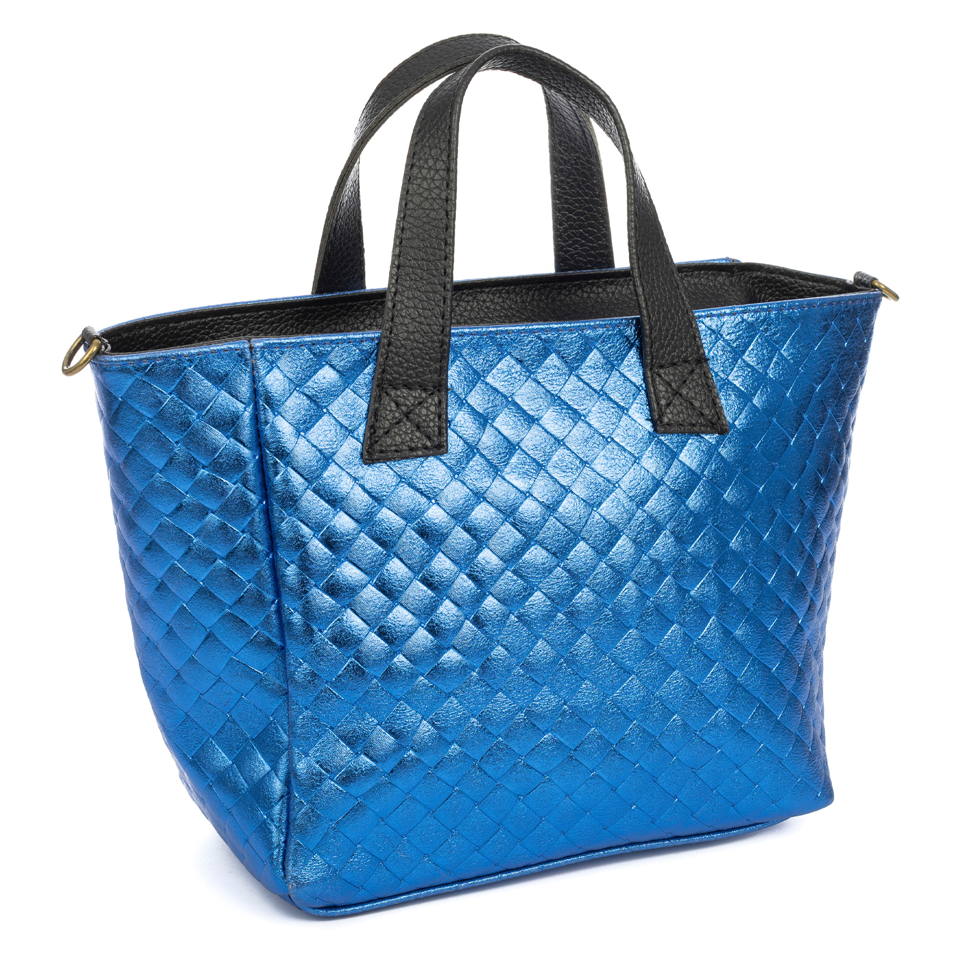 Cassandra borsa tote donna. Pelle autentica Camoscio con incisione intrecciata e laccato lucido.