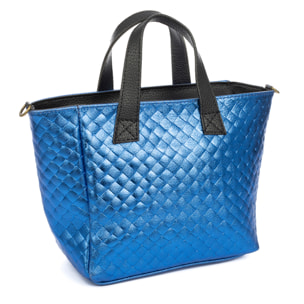 Cassandra borsa tote donna. Pelle autentica Camoscio con incisione intrecciata e laccato lucido.