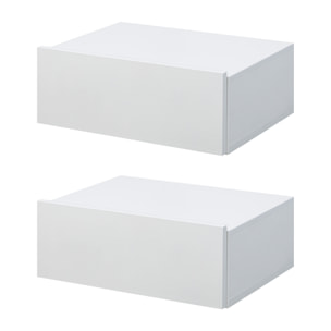 Lot de 2 tables de chevet murales - lot de 2 tables de nuit - tiroir coulissant, plateau - panneaux particules blanc