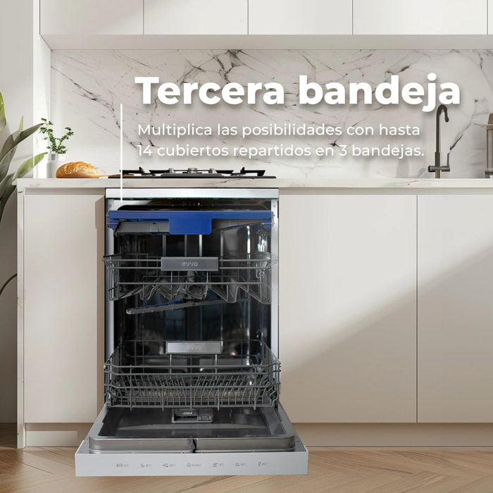 Lavavajillas EVVO D5X, 14 Cubiertos, 8 Programas, Clase Energética B, Inox, Ancho 600 mm