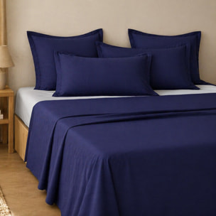 Parure de draps uni 100% coton - essentiel - bleu marine