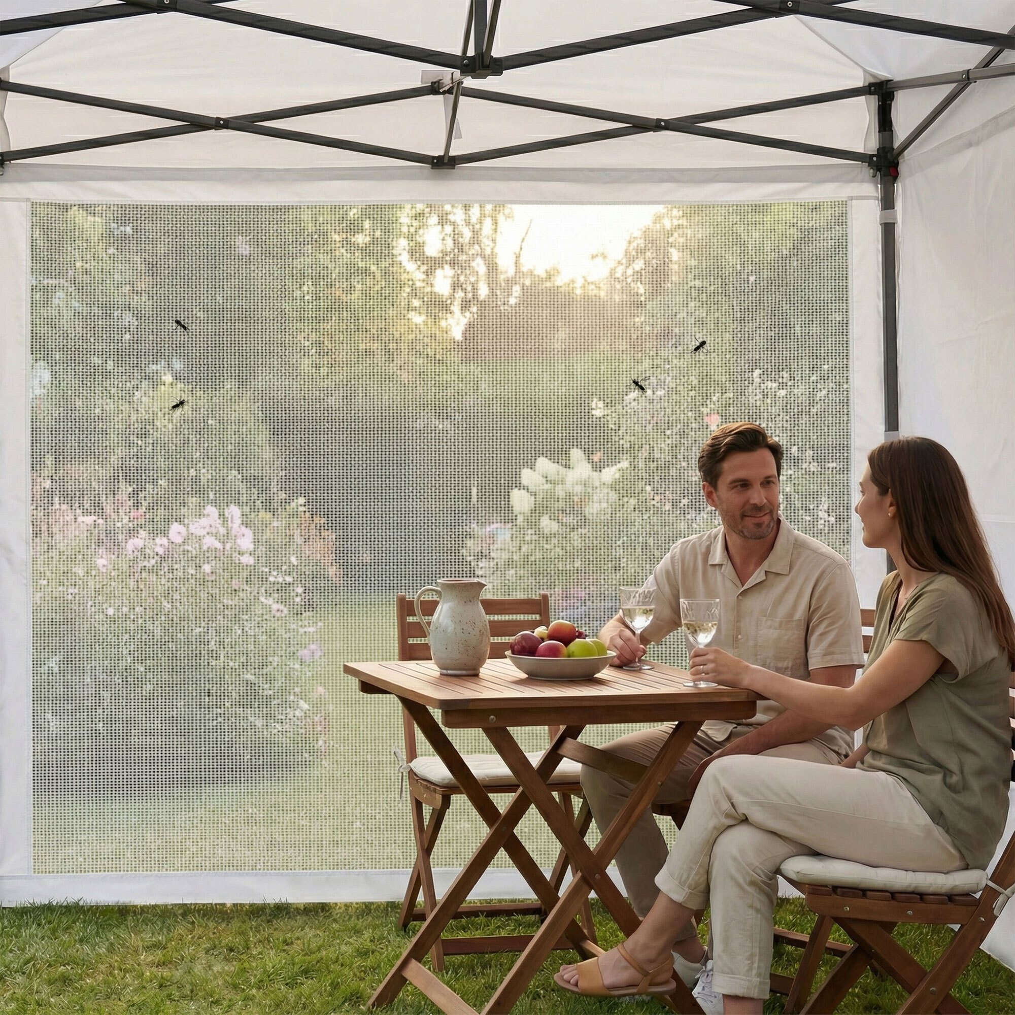 Set 4 teli zanzariera per gazebo da giardino 3x3 M kit di 4 zanzariere con velcro. 300X300X200H CM Nero