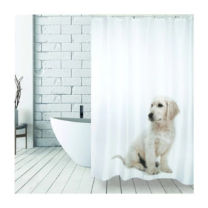 Rideau de douche Polyester SCOTT 180x200cm Chien Blanc - Anneaux inclus MSV