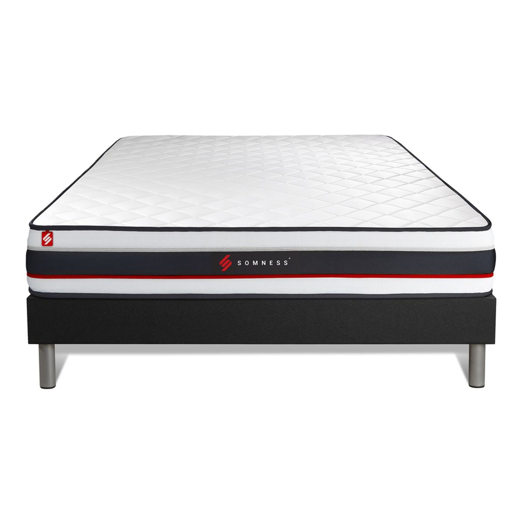 Ensemble - Matelas Mousse haute densitée avec micro-cellules d'air 19cm d'épaisseur - 1 zone de confort - Confort très ferme - Sommier tapissier en kit - 2 places