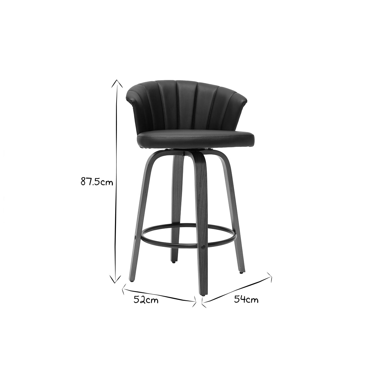 Tabouret de bar design pivotant noir et bois foncé H65cm ALBIN