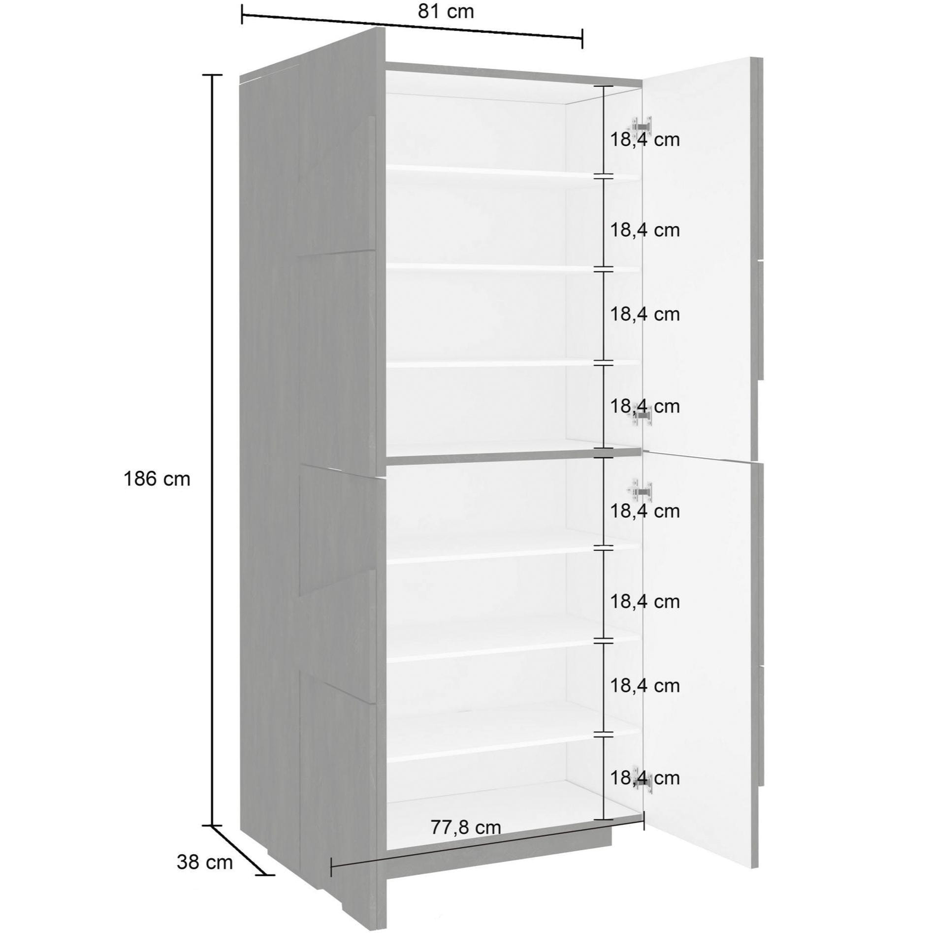 Scarpiera moderna, Made in Italy, a 4 ante battenti, Portascarpe da ingresso, Mobile multiuso, cm 81x38h167, colore Grigio Ardesia