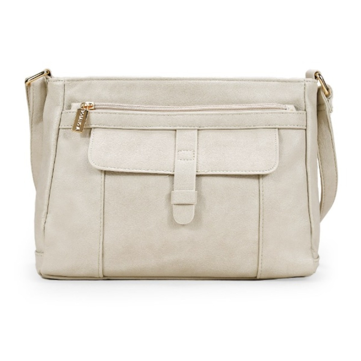 Bolso bandolera beige con bolsillos