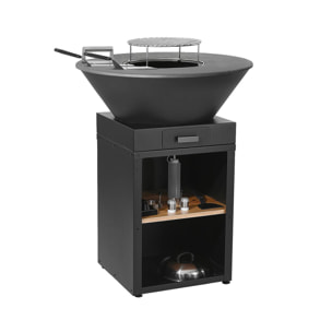 Brasero barbecue Ø81,5cm avec grille de cuisson, espace de rangement, couvercle et ustensiles MOMBACHO