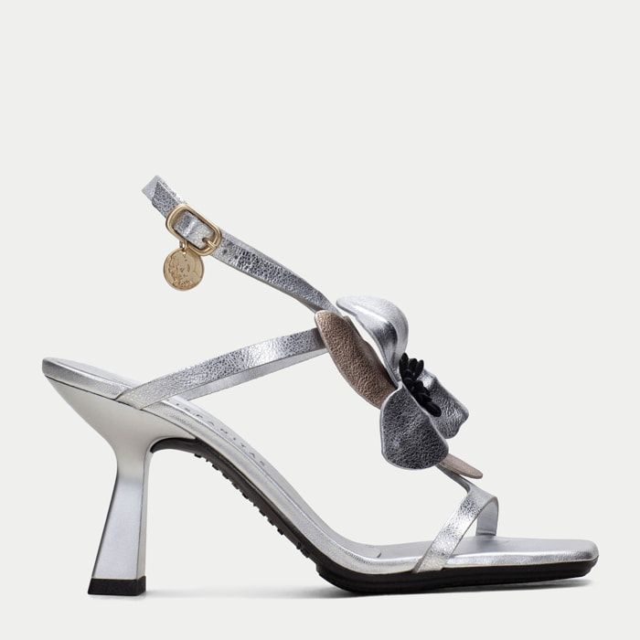 Sandalia Tacon Goya Plata 8 cm