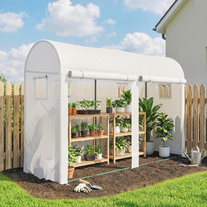 Serre de Jardin serre à tomates dim. 3 x 1 x 2 m 2 portes 4 fenêtres acier PE haute densité blanc