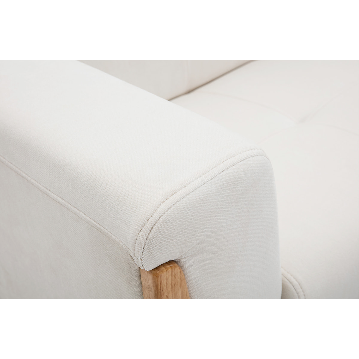 Canapé scandinave 2 places en tissu effet velours blanc cassé et bois clair FJORD
