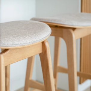 Lot de 2 tabourets pour îlot central 65,5 cm en bois et tissu beige - Jude