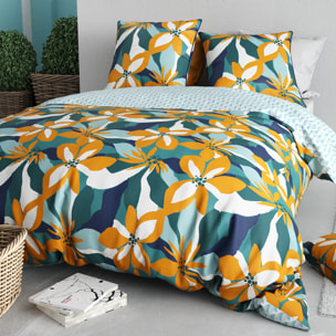 Parure housse de couette imprimé 100% percale de coton - flore - orange