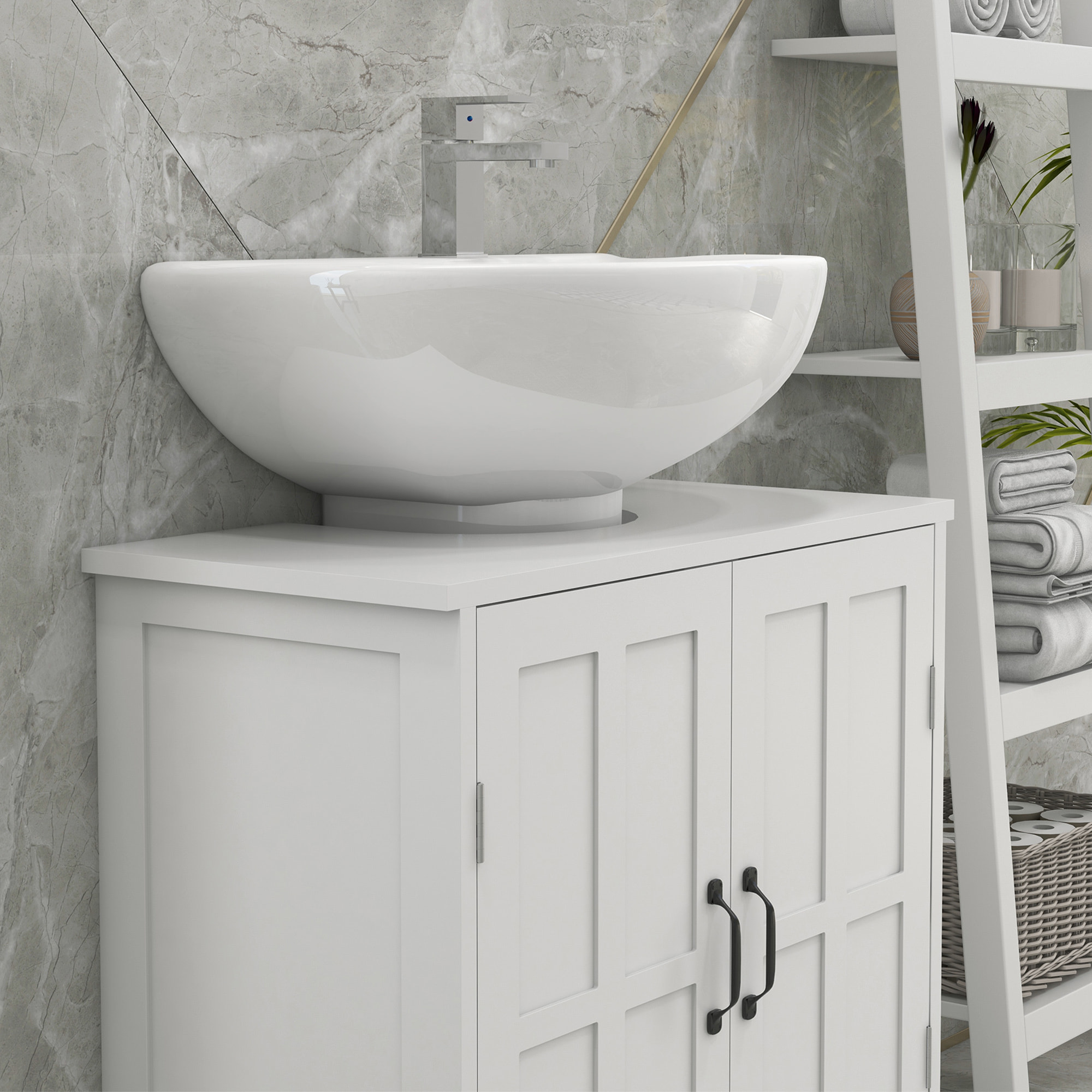 Meuble salle de bain - meuble sous-vasque - 2 portes avec étagère - 60x30x60cm - blanc