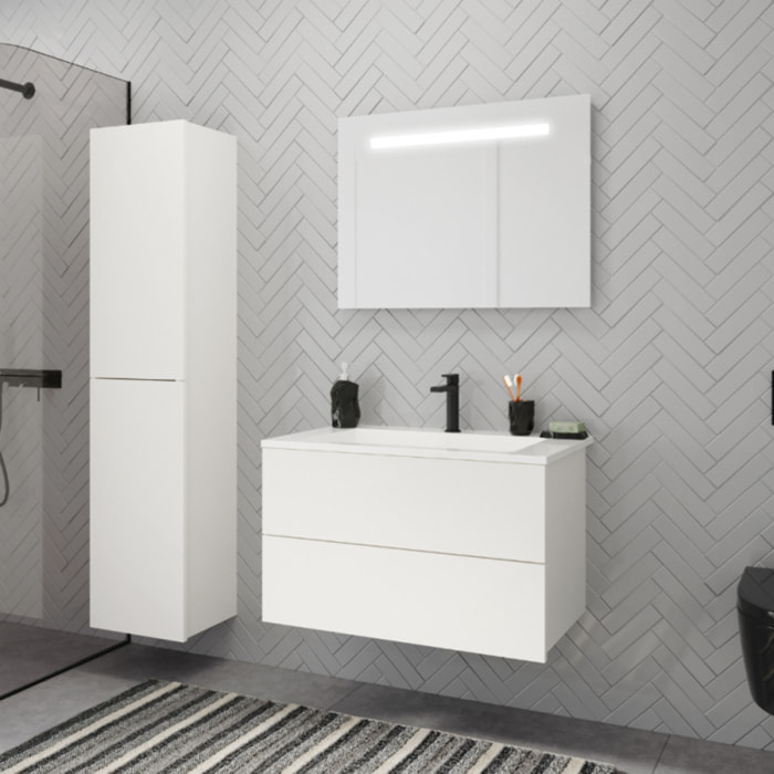 Pack meuble vasque 80 cm BURGBAD Cosmo blanc mat + miroir + colonne