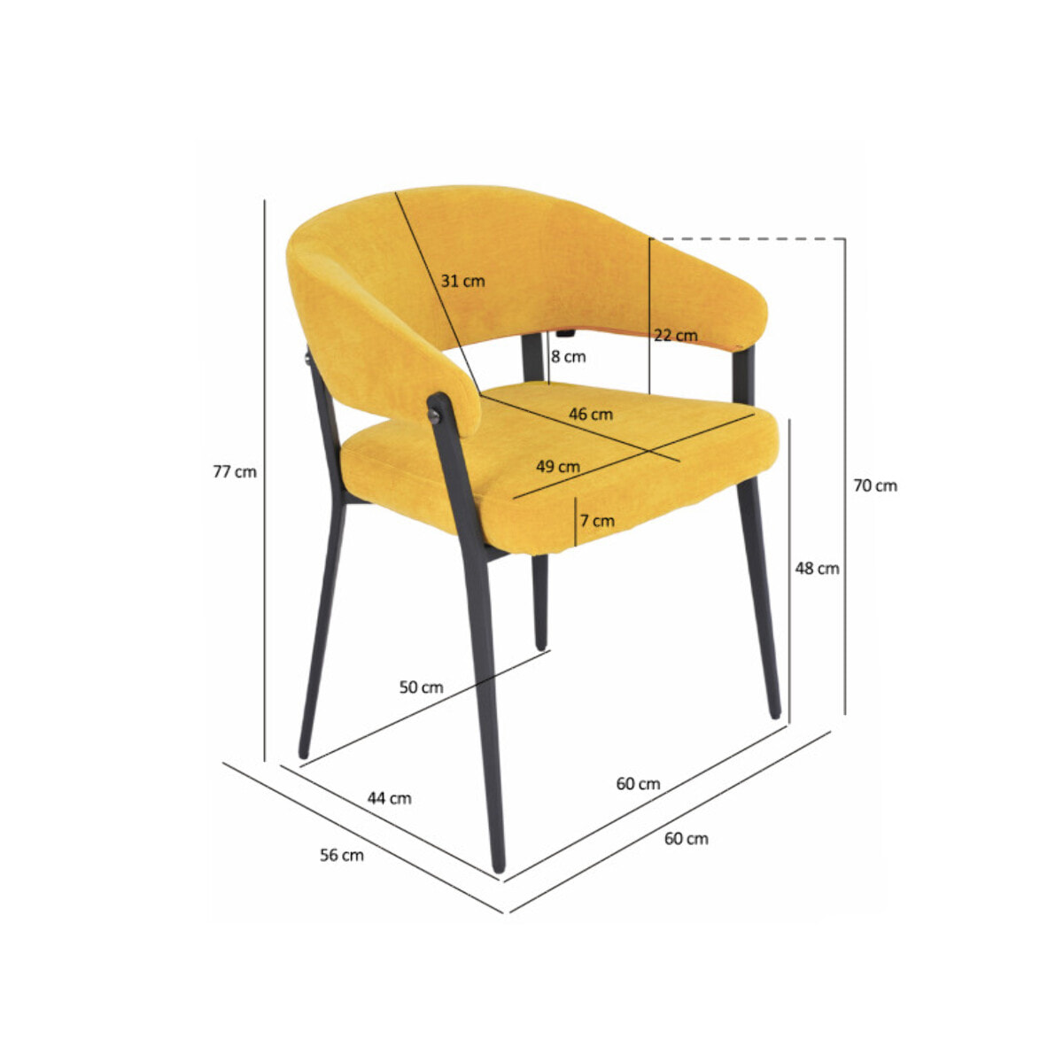 Chaise avec accoudoirs en tissu et structure en métal - ARNOLD