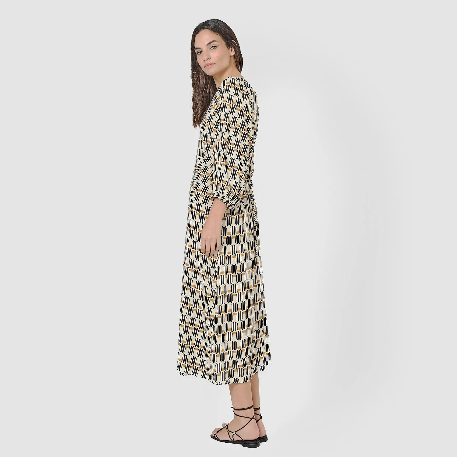 Vestito midi in pelle scamosciata di viscosa ocra