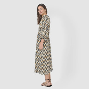 Vestito midi in pelle scamosciata di viscosa ocra