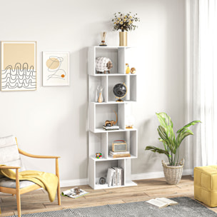Librería de 5 Niveles, Estantería para Libros en Forma de S con 10 Estantes, para Sala de Estar, Dormitorio, Estudio, Oficina, 60x24x184,5 cm, Blanco