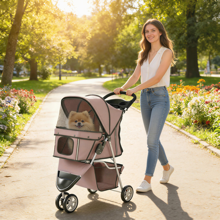 Poussette buggy pour chien chat animaux roue avant pivotante 360 degrés café