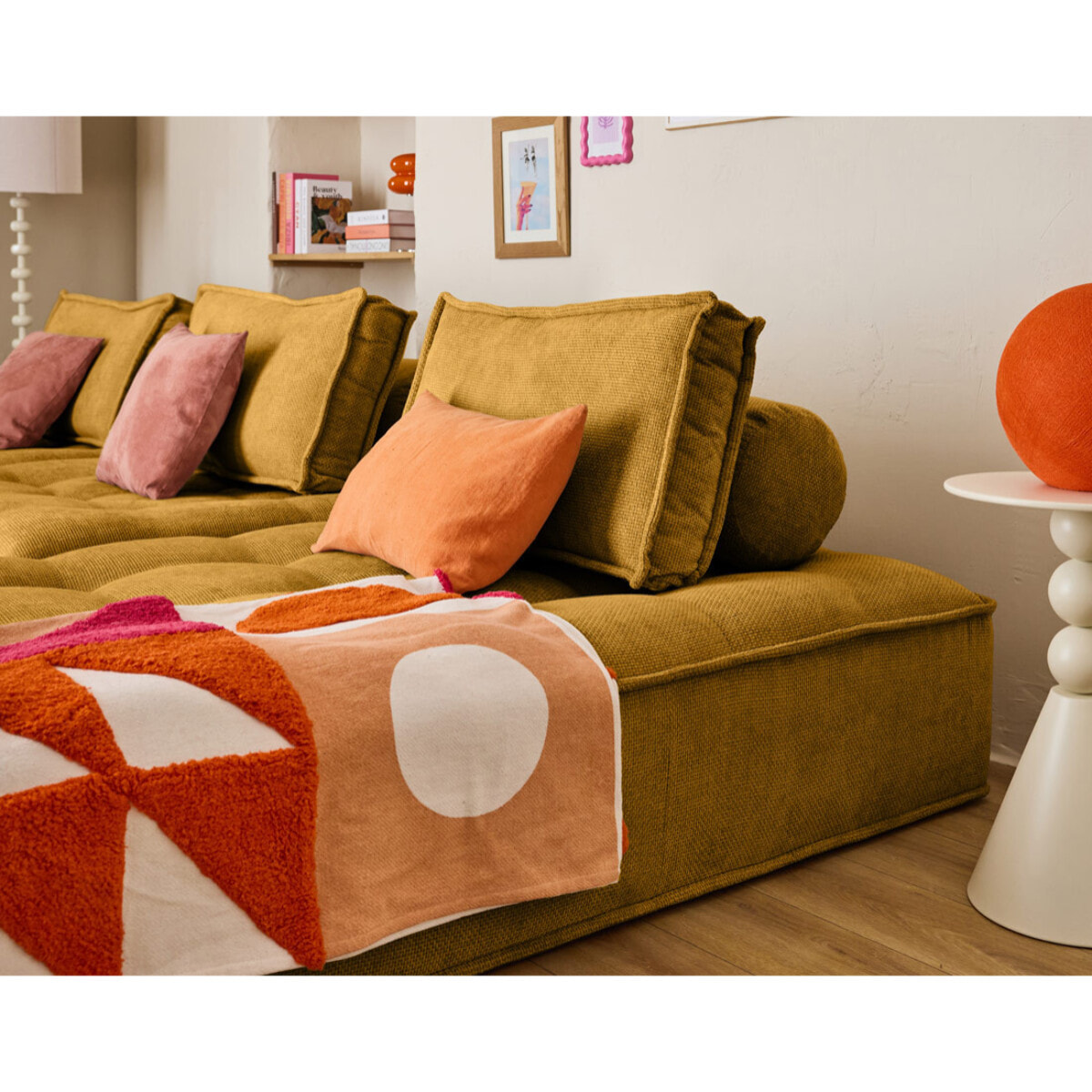 Marisol - canapé d'angle modulable 4 places - velours texturé - Jaune