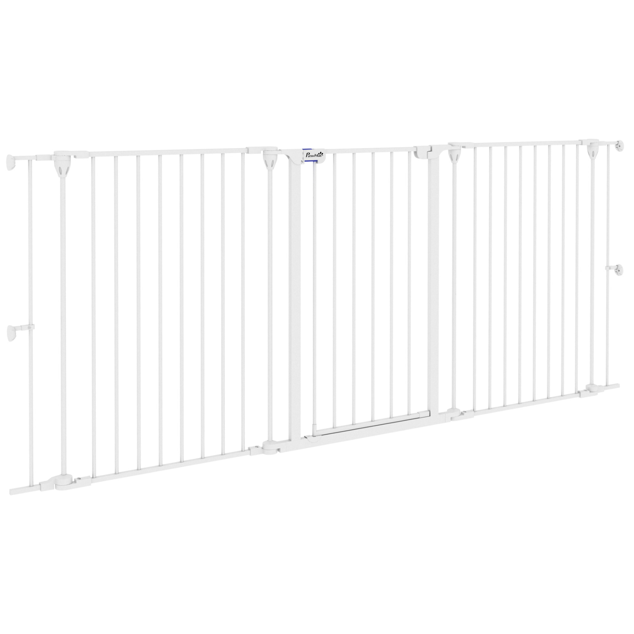 Barrera para Perros de Acero Valla para Mascotas Plegable de 3 Paneles con Doble Cerradura y Función de Bloqueo Auxiliar para Puerta Pasillo Escalera 206x90 cm Blanco