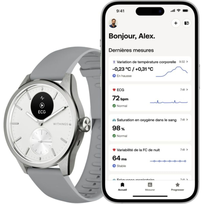 Montre santé WITHINGS Scanwatch 2 42mm Blanche