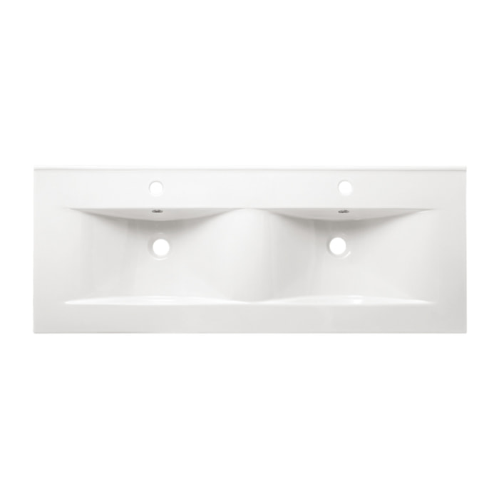 Modena 120x46x18cm lavabo double vasque en céramique, 2 trous pour la robinetterie, avec trop-plein, blanc (M212046)